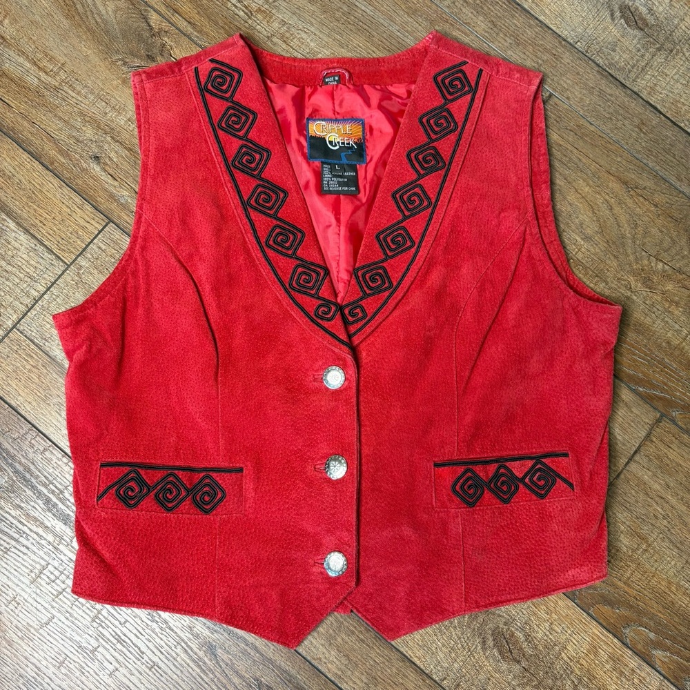 Vintage Cripple Creek Western Red Suede Leather Vest